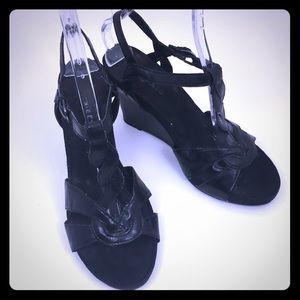 Aerosoles black braided wedges.